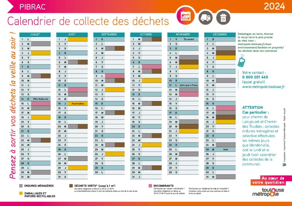 Calendrier De Collecte Des DÉchets 2024 Mairie De Pibrac 5514