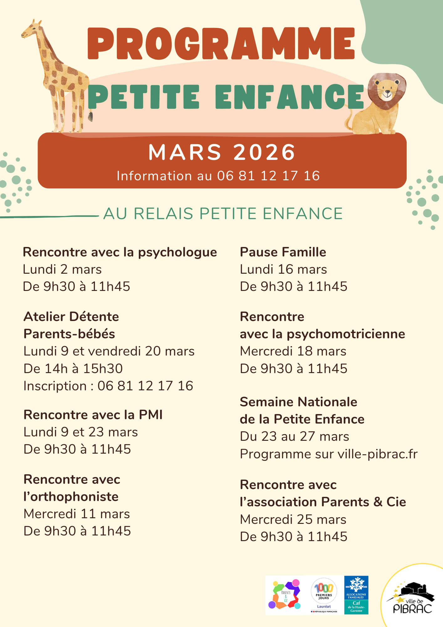 Programme du relais petite enfance pour mars 2026