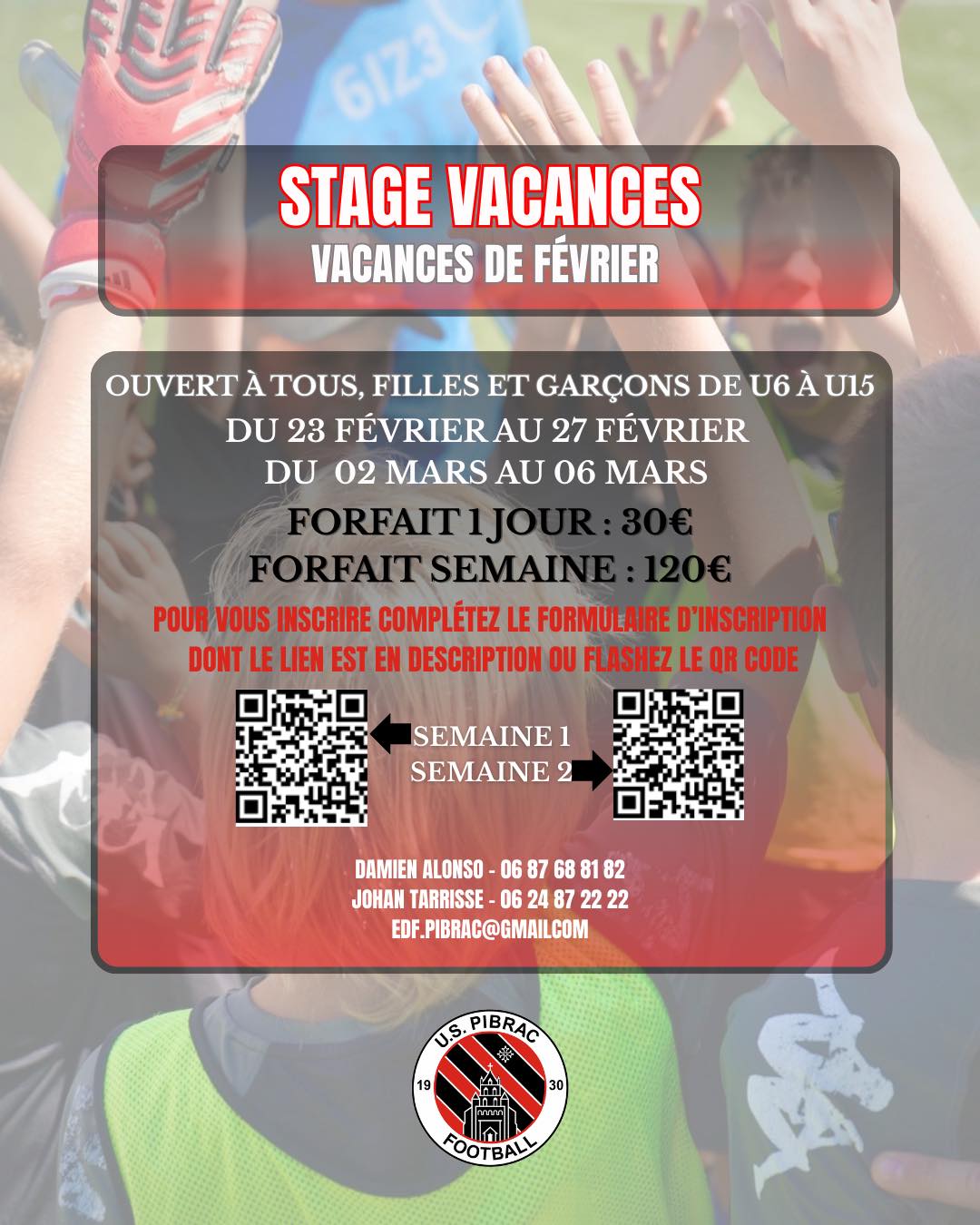stage de football février et mars 2026.